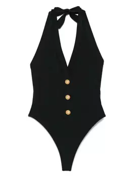 Купальник с пуговицами Balmain, черный