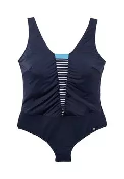 Купальник с рюшами и контрастной вставкой sheego, цвет Marine Gestreift