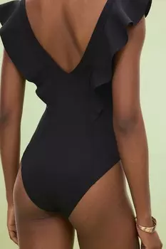 Купальник с уплотненными чашками и воланами H&M, черный