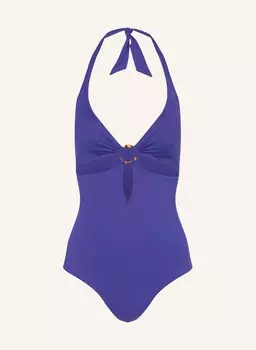 Купальник с воротником-халтер и цветком Vilebrequin, синий