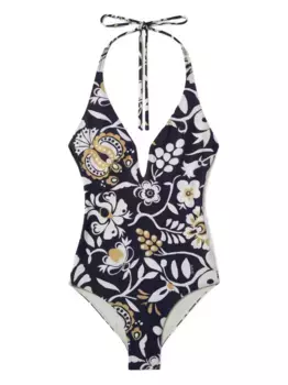 Купальник с вырезом халтер и цветочным принтом La DoubleJ, синий