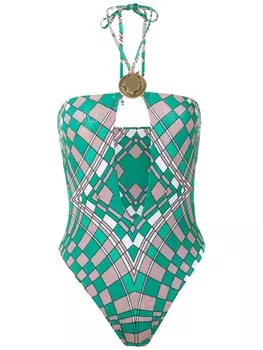 Купальник с вырезом халтер и принтом Amir Slama, зеленый