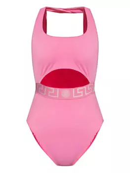 Купальник с вырезом и поясом Versace, розовый