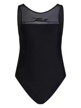 Купальник с вышитым логотипом KARL LAGERFELD, черный