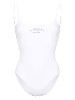 Купальник с высоким вырезом и логотипом Elisabetta Franchi, белый