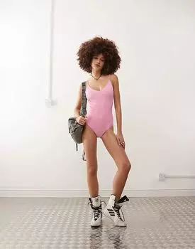 Купальник с завязками сзади в светло-пыльно-розовом цвете Monki