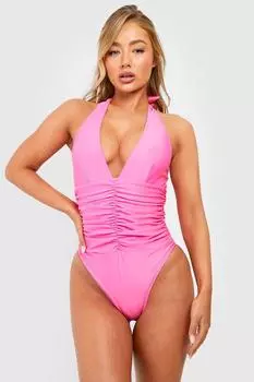 Купальник с завязкой на холоде и со сборами Boohoo, розовый