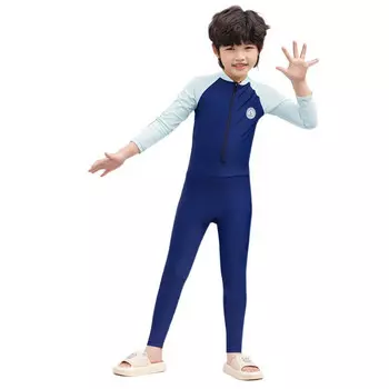 Купальник Shark Bart для мальчиков и девочек, цельные брюки с длинными рукавами для дайвинга, милые и игривые, контрастные цвета, синий для мальчиков M-3XL SBART