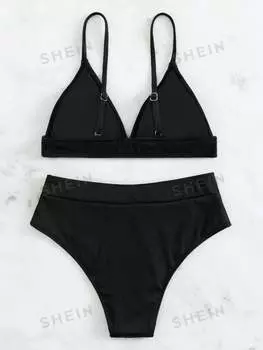 Купальник Shein Swim Basics с V-образным вырезом, черный