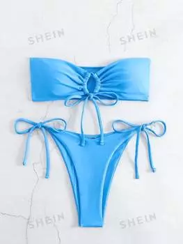 Купальник Shein Swim Basics с завязками, голубой