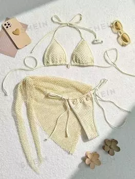 Купальник Shein Swim SXY с лямкой на шее, бежевый