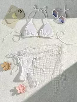 Купальник Shein Swim SXY с лямкой на шее и бретельками, белый