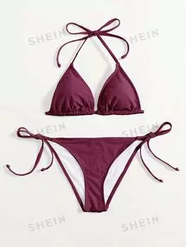 Купальник Shein Swim Vcay с цветочной текстурой, бургундия