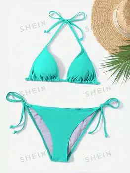 Купальник Shein Swim Vcay с цветочной текстурой и вырезом через шею, синий