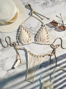 Купальник Shein Swim Vcay с вырезом бретелькой, абрикосовый