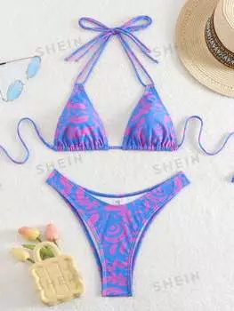 Купальник Shein Swim Vcay, синий / розовый
