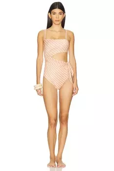 Купальник-слитка с завязками в виде шарфа Zimmermann, pink and cream stripe