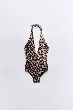 Купальник слитный Zara Animal Print Halter, леопардовый