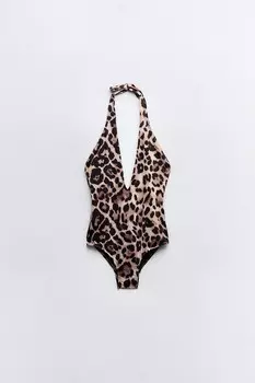 Купальник слитный Zara Animal Print Halter, леопардовый