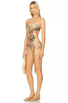 Купальник-слиток с завязками на шею в виде шарфа Zimmermann, tan multi floral