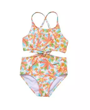 Купальник Snapper Rock для девочек в гавайском стиле Luau из экологически чистого материала с вырезами - Little Kid, Big Kid, оранжевый