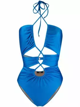 Купальник со сборками и вырезами Noire Swimwear, синий