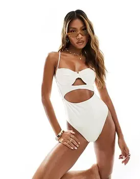 Купальник South Beach – кокосового цвета с декоративным вырезом и на косточках