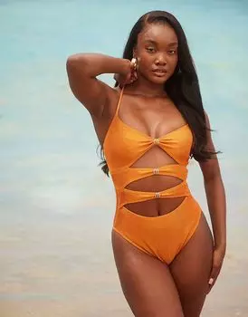 Купальник South Beach с вырезами и золотой фурнитурой медного цвета