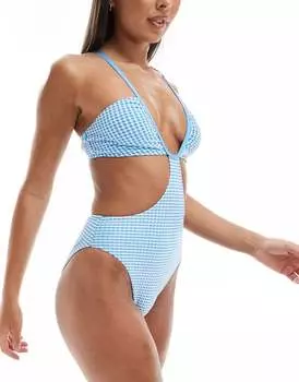 КУПАЛЬНИК Speedo Flu3nte в клетку с вырезами в цвете СИНИЙ