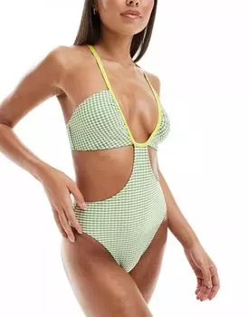 КУПАЛЬНИК Speedo Flu3nte в клетку с вырезами в цвете ЗЕЛЕНЫЙ