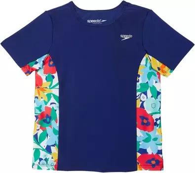 Купальник Speedo Kids Short Sleeve Printed Splice Rashguard, цвет Peacoat