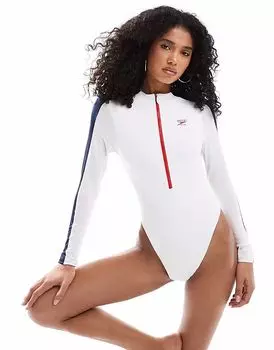 Купальник Speedo Swimsuit с длинными рукавами и молнией белого цвета