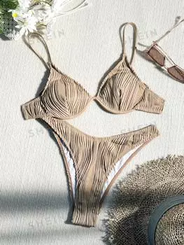 Купальник текстурированный Shein Swim Basics на косточках, хаки