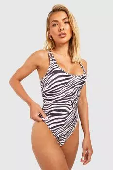 Купальник Tiger с двумя бретелями и овальным вырезом boohoo, белый