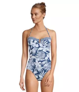 Купальник Tommy Bahama Island Cays Blooms Bandeau One-Piece, цвет Indigo Tide