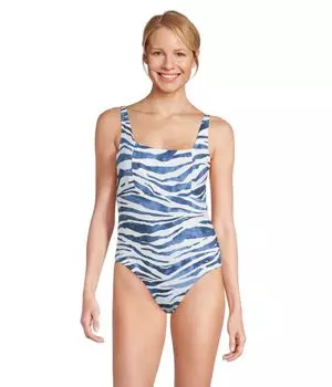 Купальник Tommy Bahama Palm Modern Zanzebra Square Neck One Piece, цвет Banff Blue