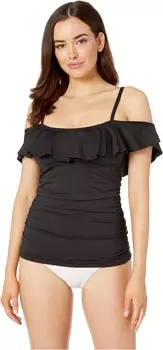 Купальник Tommy Bahama Pearl Over the Shoulder Flounce Tankini, черный