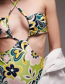 Купальник Topshop Petite с цветочным вырезом и вырезом в стиле 60-х годов - MULTI