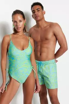 Купальник Trendyol с абстрактным узором с v-образным вырезом