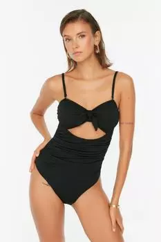 Купальник Trendyol с вырезом и текстурой, черный