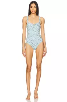 Купальник "Верона" однотонный с вышитым цветочным узором Solid & Striped, embroidered floral sky