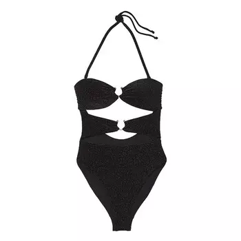 Купальник Victoria's Secret Swim Shimmer Cut-Out Bandeau One-Piece, черный