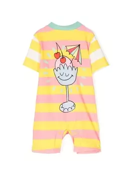 Купальник в полоску с графичным принтом Stella McCartney Kids, розовый