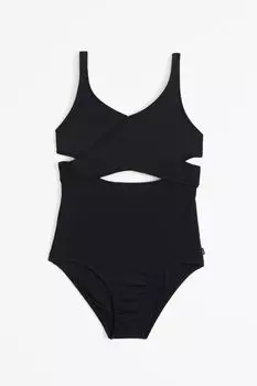 Купальник в рубчик с вырезами Abercrombie & Fitch, черный