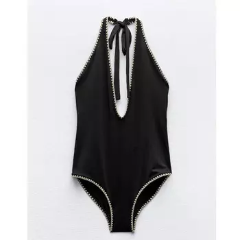 Купальник Zara Halter Topstitching, черный
