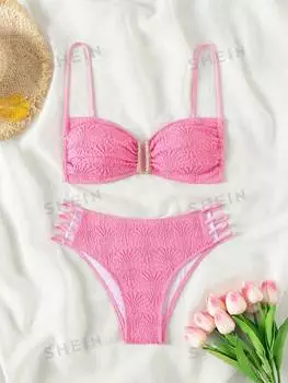 Купальник жаккардовый Shein Swim Vcay с боковым вырезом, ярко-розовый