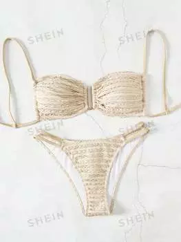 Купальник жаккардовый Shein Swim Vcay с боковым вырезом, хаки