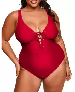Купальник женский плюс-сайз цельный Evangeline Adore Me, красный