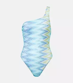 Купальник Zig Zag с асимметричным верхом Missoni, Blue and green macro chevron