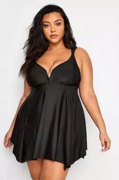 Купальное платье с платковым подолом и завязанными бретелями Yours, черный